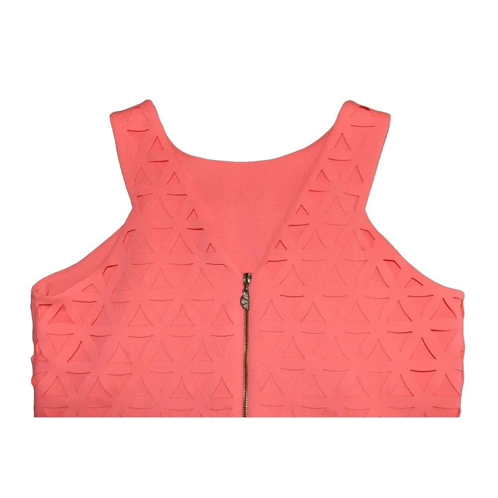 A8 NWOT LILLY PULITZER Coral Pink Laser Cut Scuba Geometric Shift Dress Size L